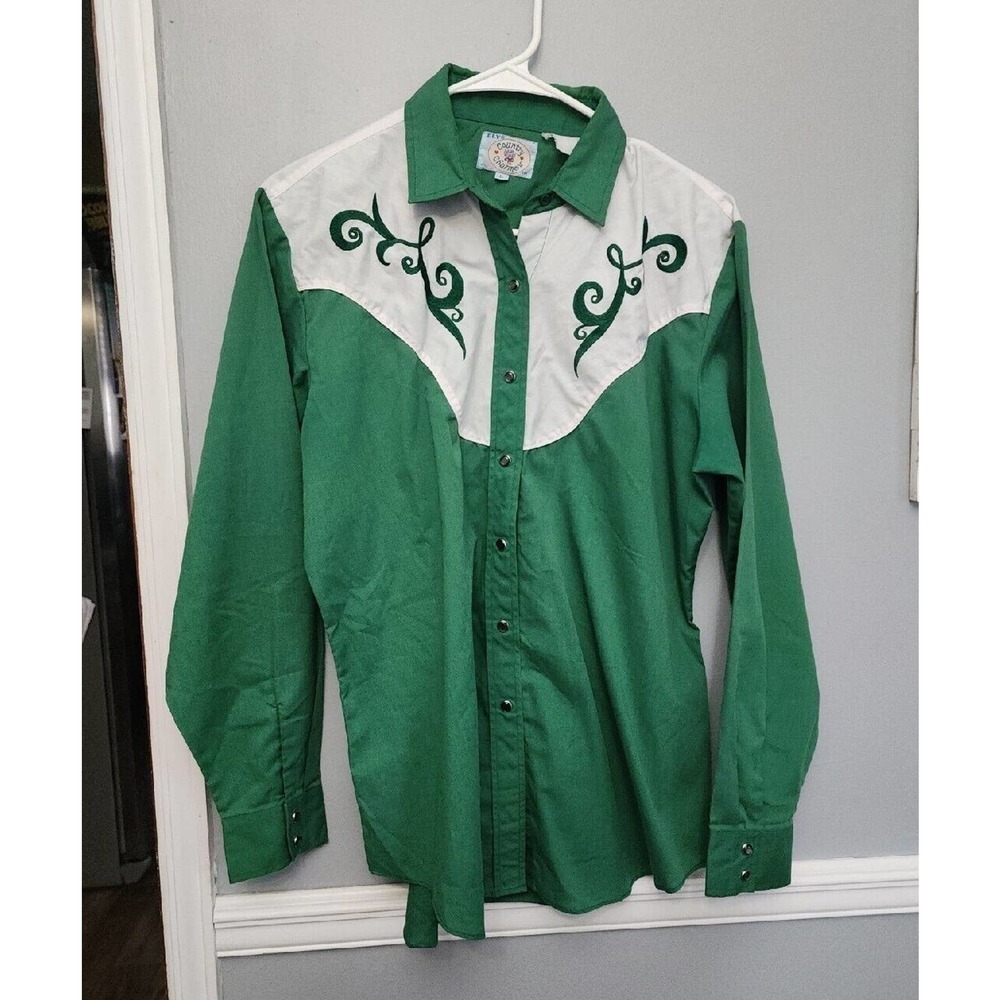 Vintage Ely Country Charmers Western Snap Women's Rodeo Shirt Large GREEN - Picture 2 of 8